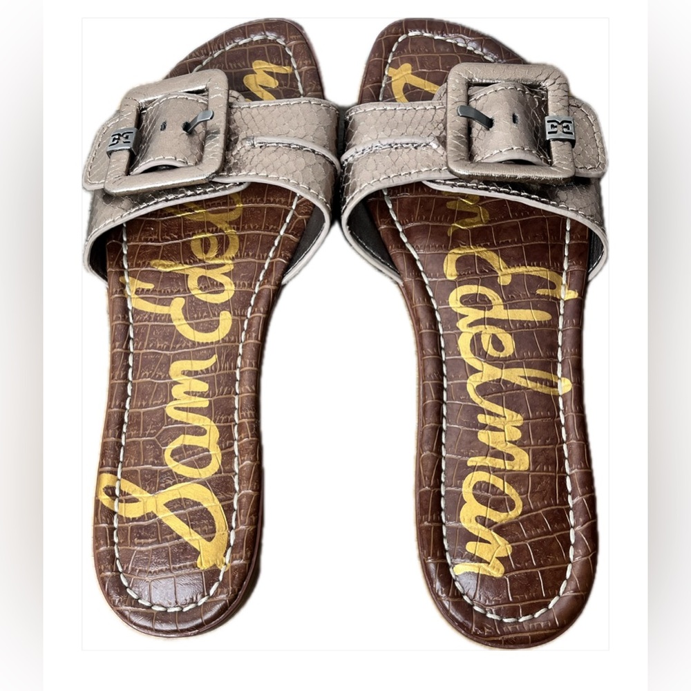 Sam Edelman Brown and Gold Casual Sandals with Metallic Detail